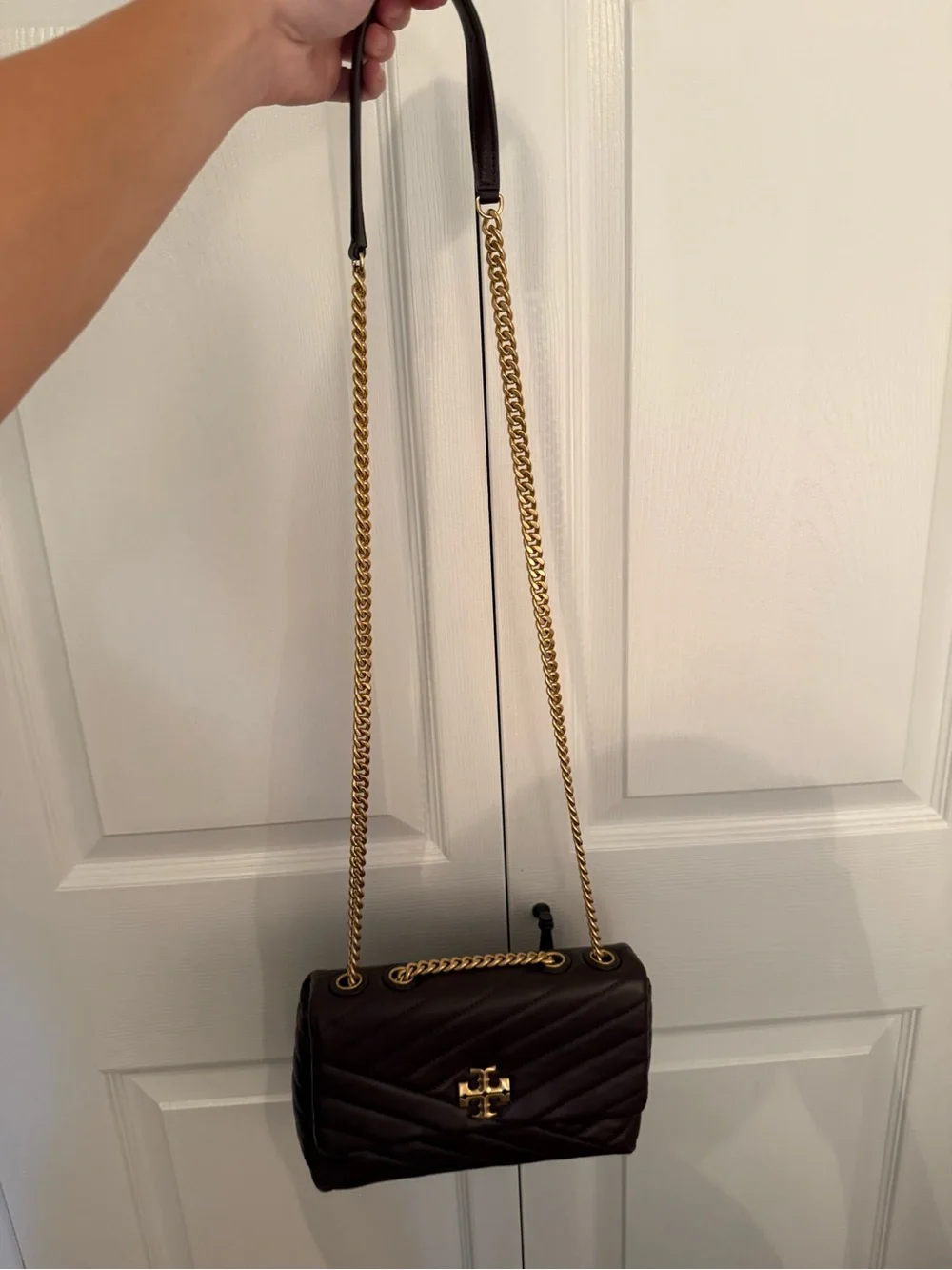 Tory Burch Quilted Leather Shoulder Bag in Dark Brown